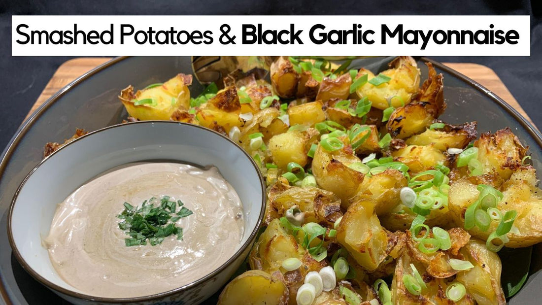 Smashed Potatoes with Black Garlic Mayonnaise