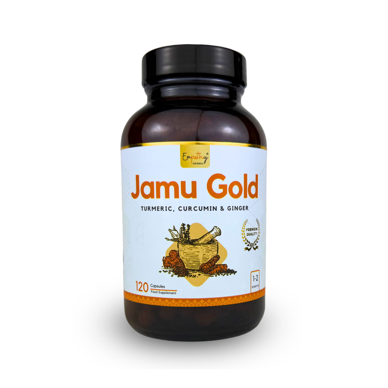 Bottle of Jamu Gold supplement with a white background